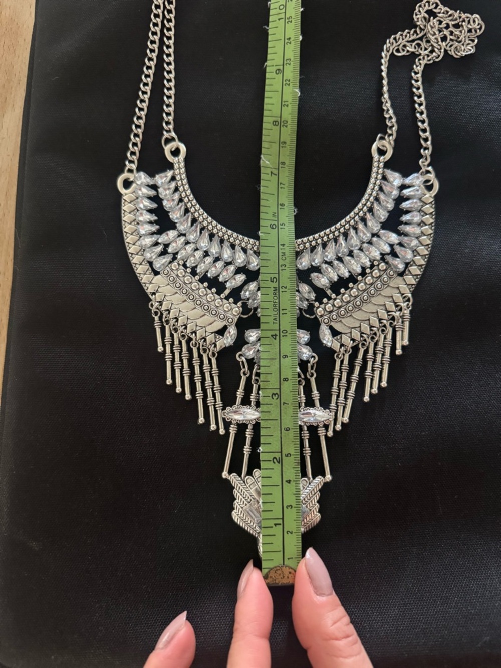 Silver Crystal Fringe Statement Necklace - Women Jewelry - Picture 12 of 13